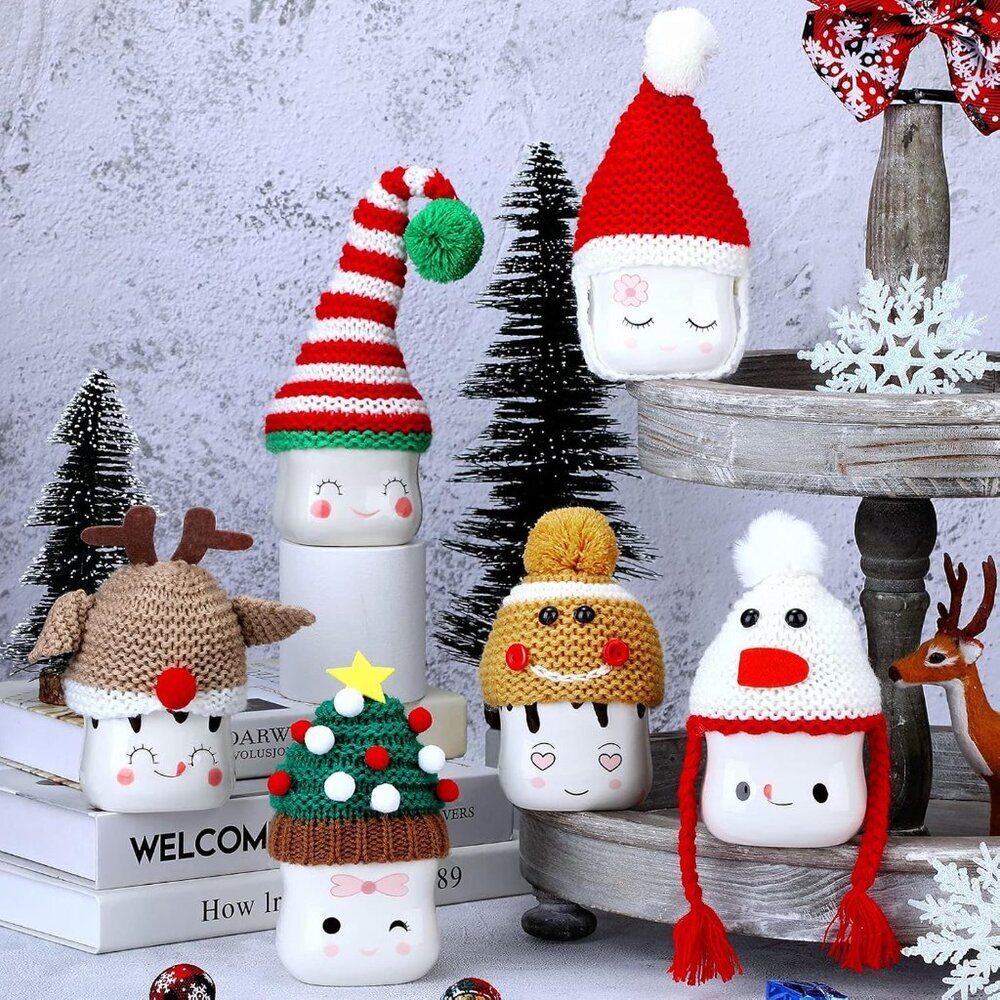Adorable 6-Pc Christmas Mug Hats: Santa, Snowman & Gingerbread for Your Drinks